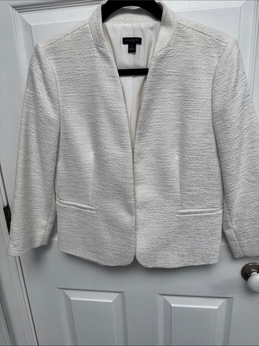Ann Taylor Cream Textured Open-Front Blazer